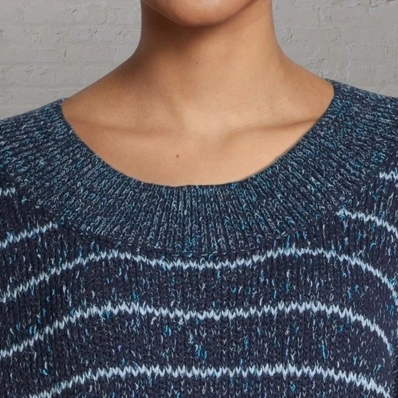 Free People NWT Starlight Blue Striped Cotton Blend  Heavy Knit Sweater - Picture 6 of 14